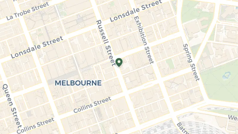 Map of 130 Russell St, Melbourne VIC 3000, Australia