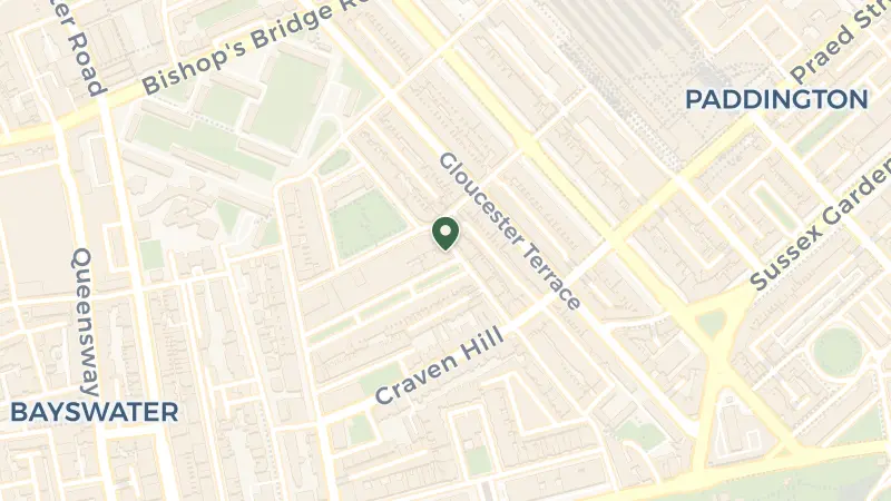 Map of 1-2 Queen's Gardens, London W2 3BA, UK