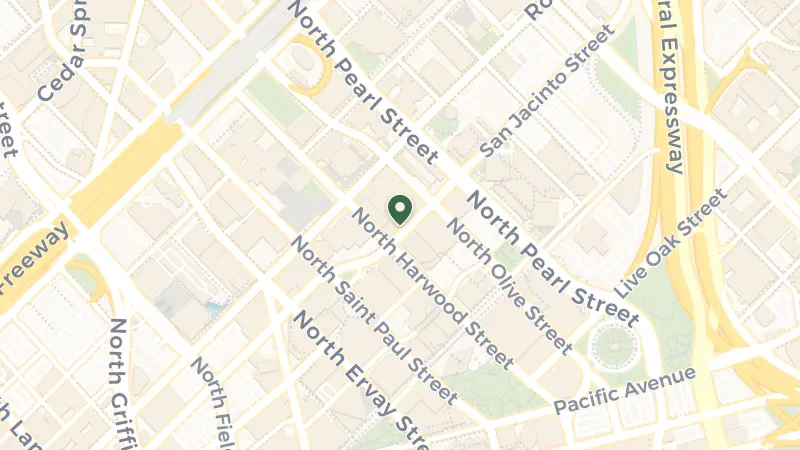 Map of 800 N Harwood St, Dallas, TX 75201, USA