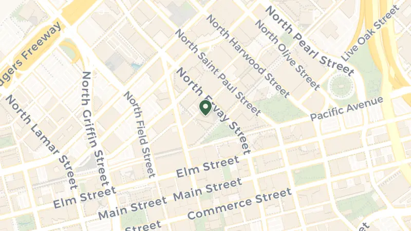 Map of 405 N Ervay St, Dallas, TX 75201, USA